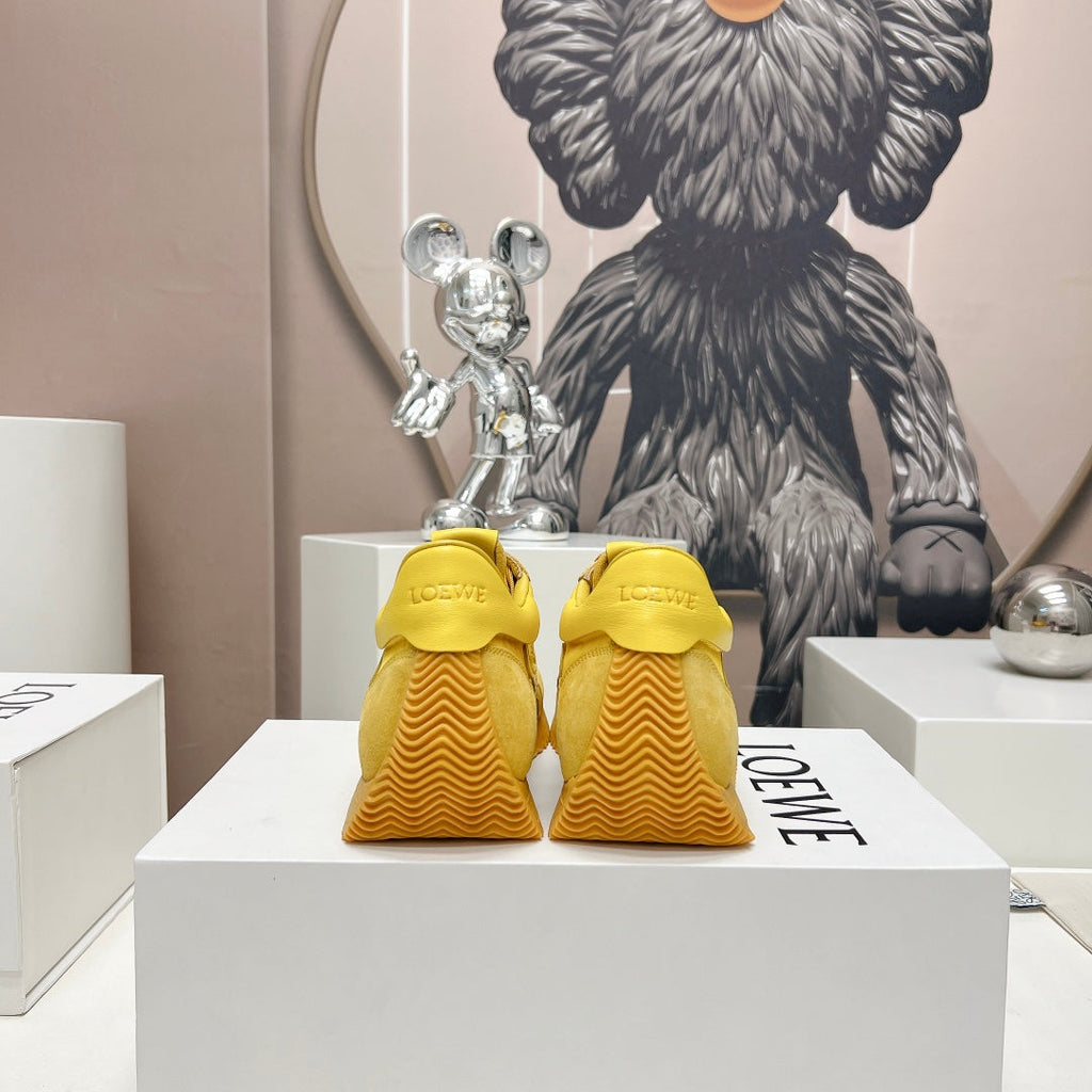 FLOW RUNNER SNEAKER IN SUN YELLOW SUEDE AND SHEEPSKIN