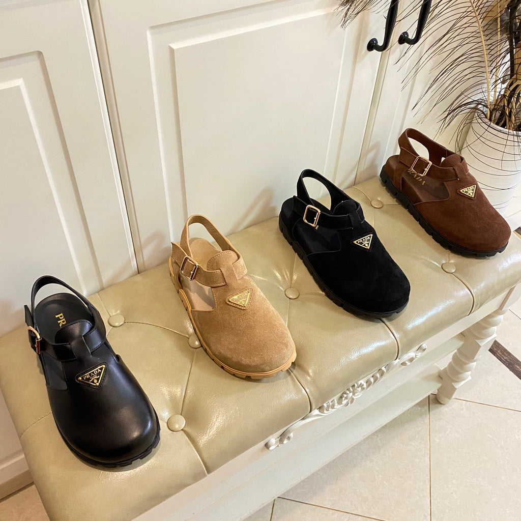 PRADA RUBBER SOLE SANLS IN COCOA BROWN SUEDE
