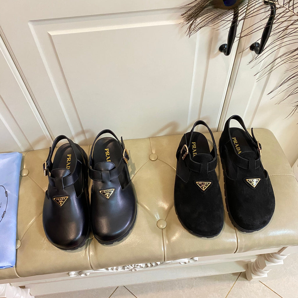 PRADA RUBBER SOLE SANLS IN BLACK SMOOTH LAMBSKIN