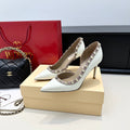 VLTN ROCKSTUD HEELS 25S 85 MM IN WHITE GLOSSY LEATHER