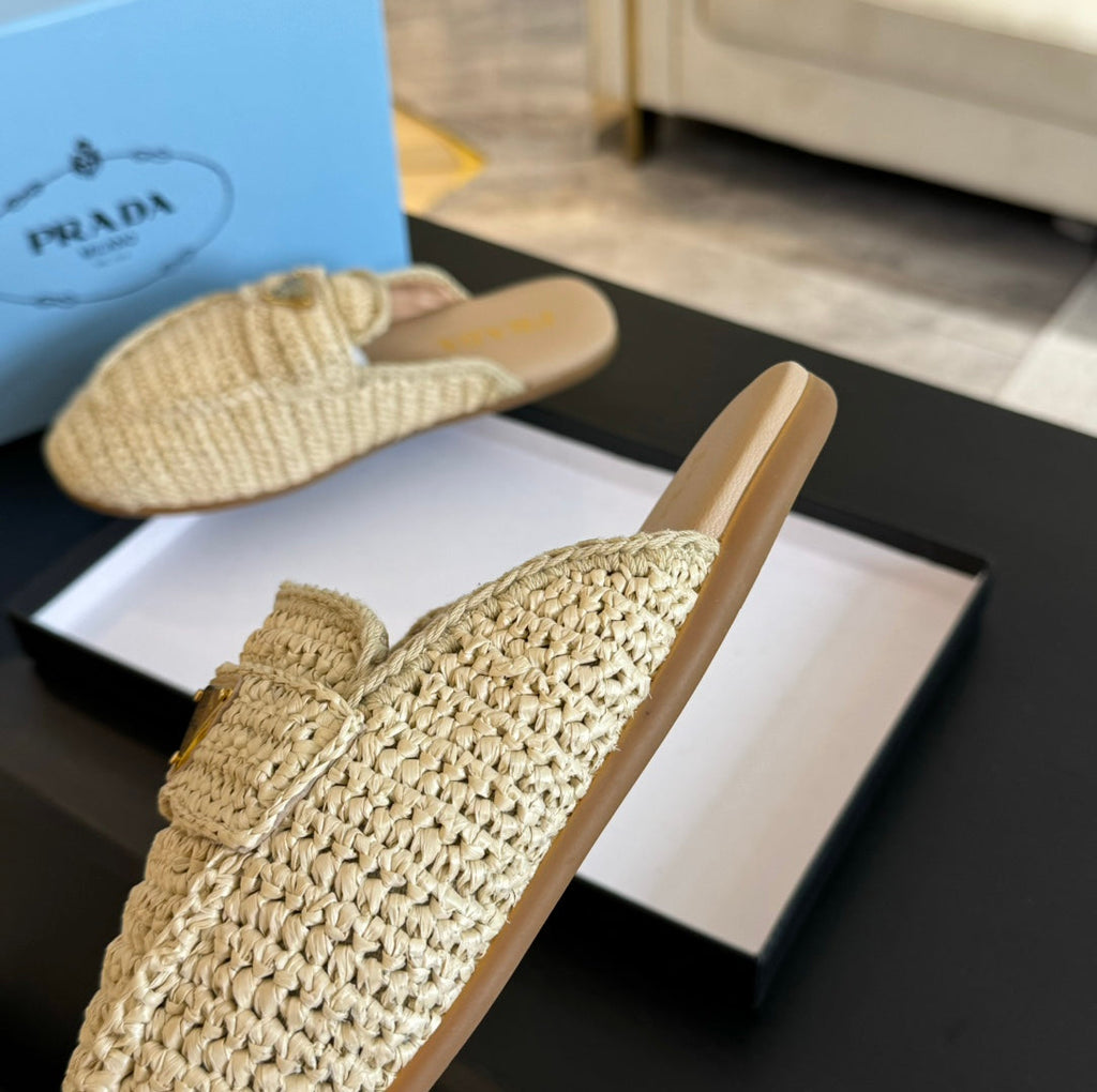 PRADA CROCHET SPECIAL MULES BEIGE LAMBSKIN