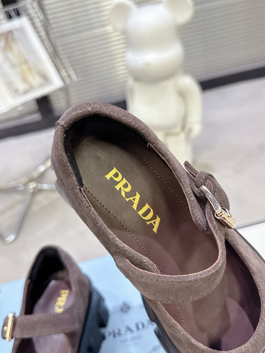PRADA 25S PLATFORM MARY JANE SHOES IN RK BROWN SUEDE