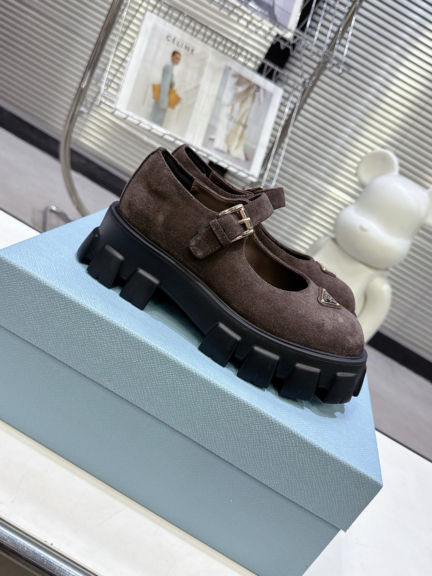 PRADA 25S PLATFORM MARY JANE SHOES IN RK BROWN SUEDE