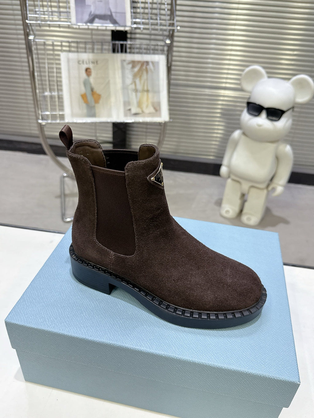 PRADA 25S RETRO PLATFORM MARTIN BOOTS IN RK BROWN SUEDE