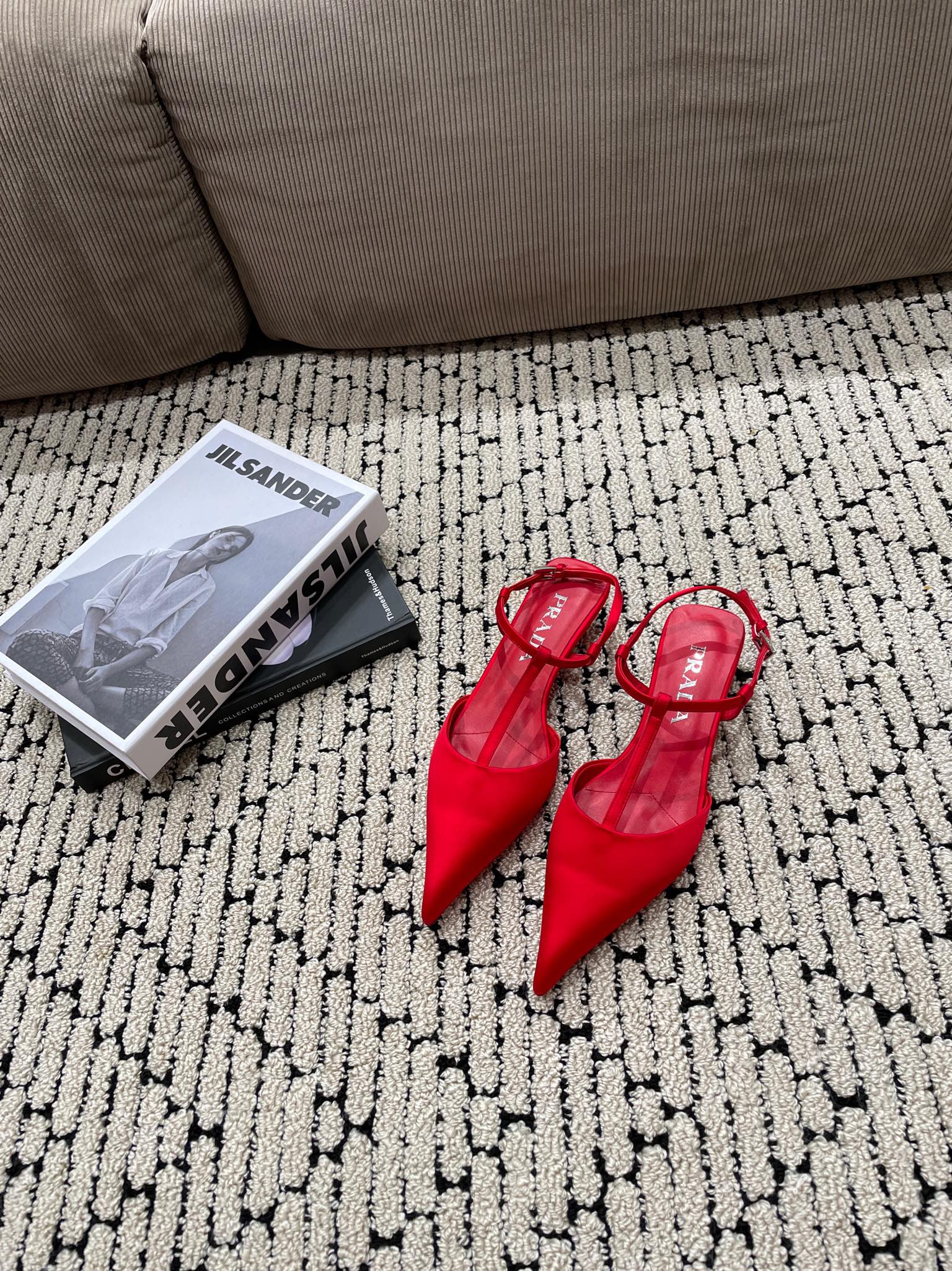 PRADA SATIN SLINGBACK PUMPS CRIMSON