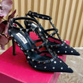 ROCKSTUD MIRROR-EFFECT PUMP WITH MATCHING STRAPS AND STUDS 95 MM BLACK CALFSKIN AND MESH