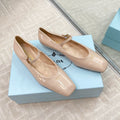 PRADA MARY JANE FLATS SQUARE TOE IN BEIGE PATENT SHEEPSKIN