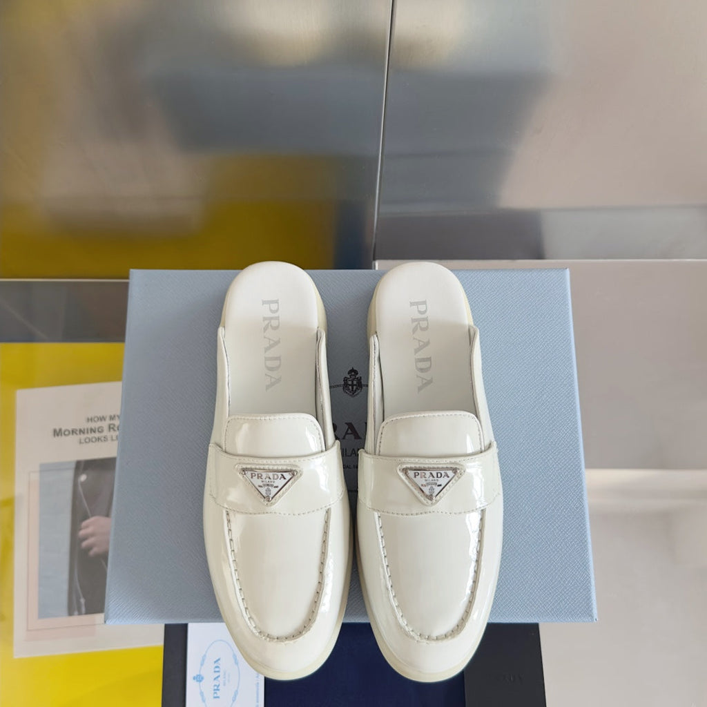 PRADA Pra White Patent Leather Mule 25mm Rubber Sole