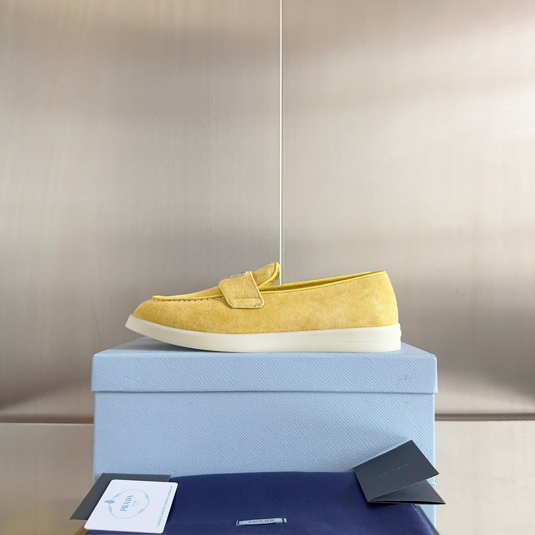 PRADA Pra Yellow Suede Leather Loafers 25mm Rubber Sole