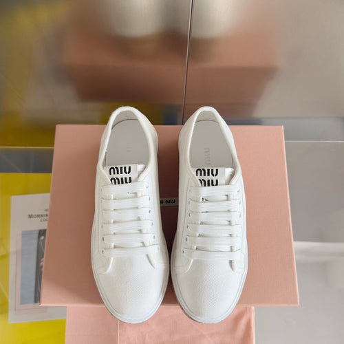 Lace - up Platform Shoes White Canvas