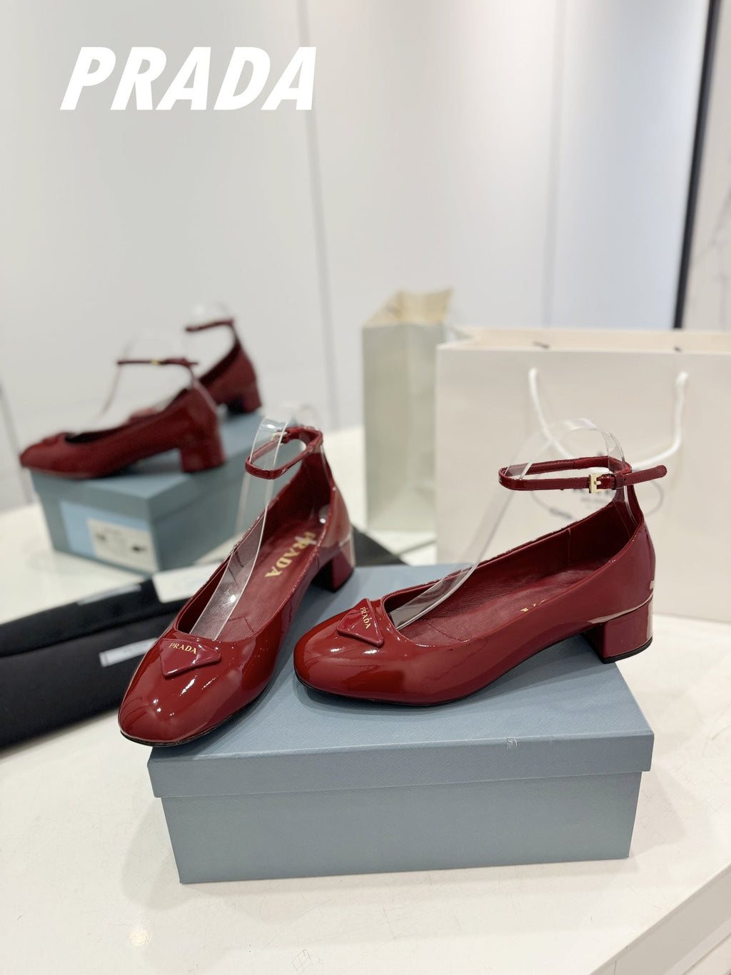 PRADA NAPPA MARY JANE PUMPS JAM LAMBSKIN