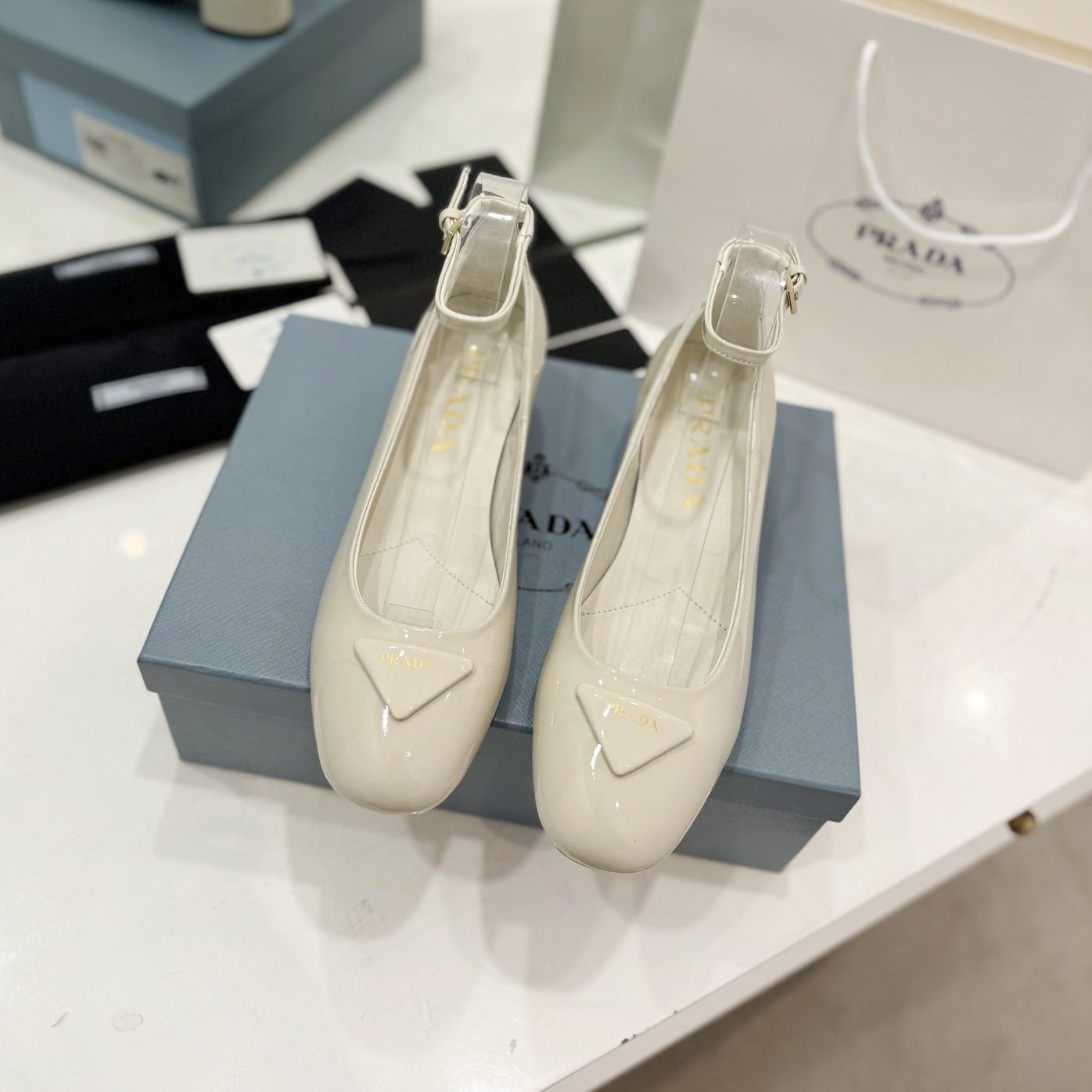 PRADA NAPPA MARY JANE PUMPS CREAMY WHITE LAMBSKIN